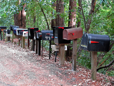 Mailboxes Lined Up On Side of Rural Road
