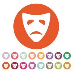 The sad mask icon. Tragedy and theater symbol. Flat