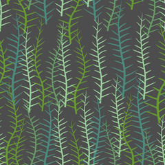 Algae seamless pattern. Green long Plant into  sea or a lake. Ve