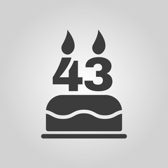 The birthday cake with candles in the form of number 43 icon. Birthday symbol. Flat