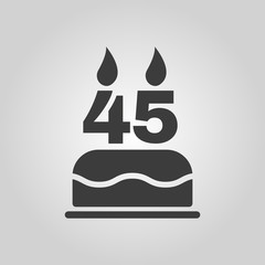 Obraz premium The birthday cake with candles in the form of number 45 icon. Birthday symbol. Flat