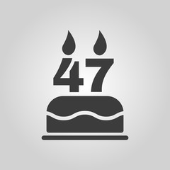 The birthday cake with candles in the form of number 47 icon. Birthday symbol. Flat