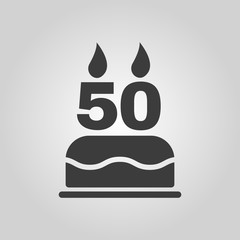 The birthday cake with candles in the form of number 50 icon. Birthday symbol. Flat