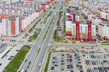 Bird eye view on Permyakova street. Tyumen. Russia