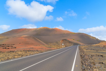 Scenic mountain road in Timanfaya National Park, Lanzarote, Canary Islands, Spain