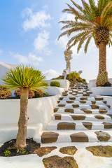 Stone steps built in typical Canarian style leading to El Campesino Monument, Lanzarote island, Spain © pkazmierczak