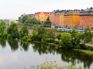 Old houses on the embankment. District Vasastan, Stockholm, Sweden
