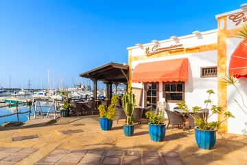 Poster Restaurant in Rubicon yacht port, Lanzarote, Canary Islands, Spain © pkazmierczak