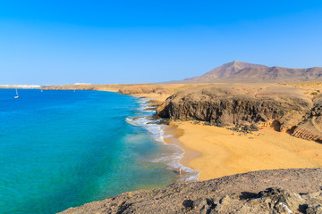 Turquoise ocean water on Papagayo beach, Lanzarote, Canary Islands, Spain