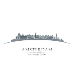 Obraz premium Amsterdam Netherlands city skyline silhouette white background