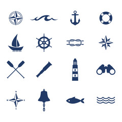 Naklejka premium Set of nautical sea ocean sailing icons.