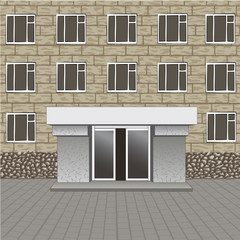 Naklejka premium Front of building, entrance with empty signboard for your name, pavement
