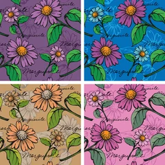 Meubelstickers Seamless Background with hand-drawn Marguerites © jelliclecat