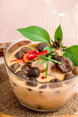Thai Food Red Curry pork with Bamboo Shoots and mushroom