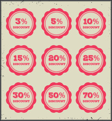Set of red hollow retro  discount badges