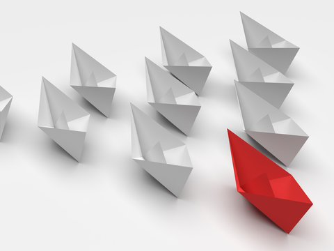 Leadership concept. 3d paper boats