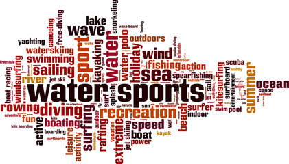 Water sports word cloud concept. Vector illustration