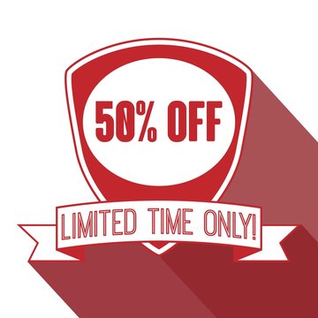 50% discount price sign. Sale Up to 50%. Fifty percent discounte