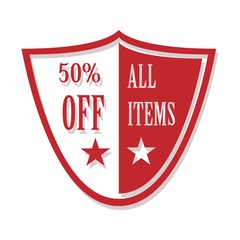 50% discount price sign. Sale Up to 50%. Fifty percent discounte