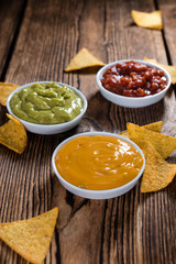 Nacho Dips (Salsa, Guacamole and Cheese)