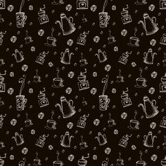hand-drawn doodles cofee seamless pattern.