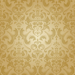 Golden damask seamless floral pattern.
