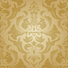 Golden damask seamless floral pattern.
