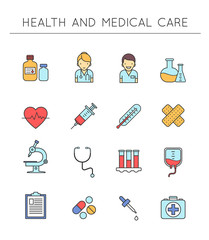 Medical and Healthcare outline icons set. 