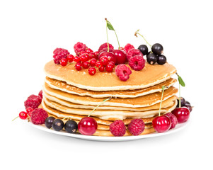 Stack of pancakes with berries