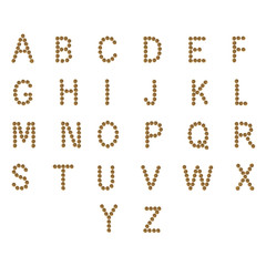 English alphabet ABC of dry cat and dog food, isolated on white