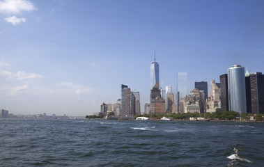 Obraz premium view of manhattan from staten island ferry
