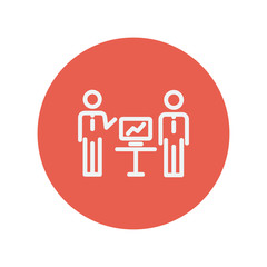 Fototapeta premium Two men and their business report thin line icon