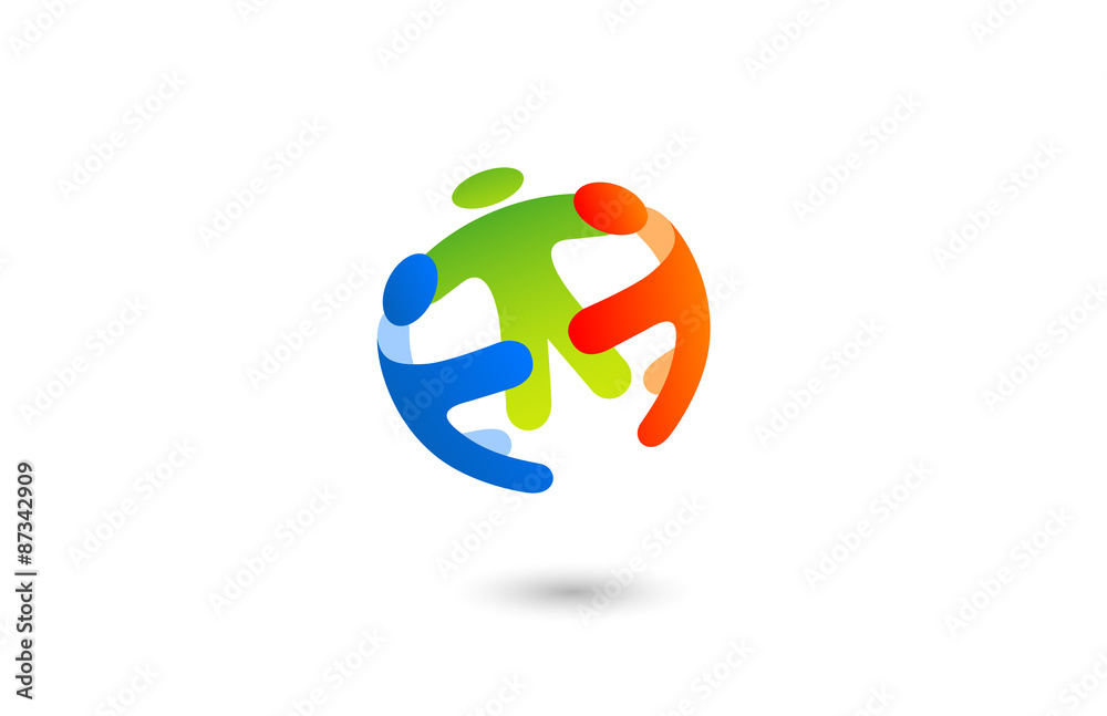 Poster social team work sphere logo design vector template with abstrac