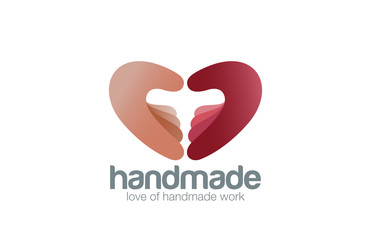 Two Hands as Heart shape Logo Handmade design vector template...