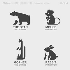 Obraz premium Wild Animals Logos negative space style design vector templates.