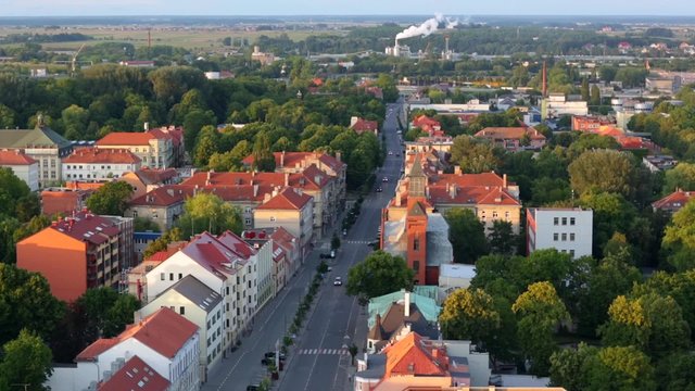 Evening over the Old Town. Aerial view of Klaipeda city