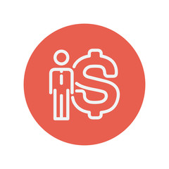 Man standing beside the Euro symbol thin line icon