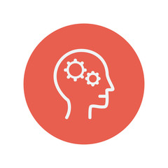 Human head with gear thin line icon