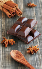 pieces of chocolate with cinnamon, anise and candied l