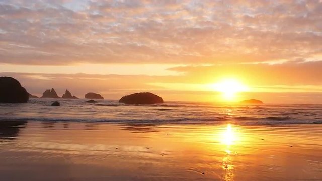 Ocean Waves and Rock Formations at Sunset on the Oregon Coast