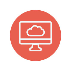 Monitor with cloud thin line icon
