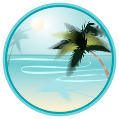 Fototapeta na wymiar summer beach landscape with palms in round