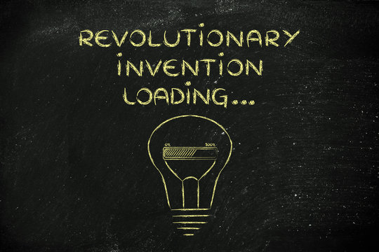 revolutionary invention loading, lightbulb with progress bar ill