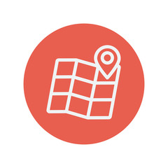 Folded map with pin thin line icon