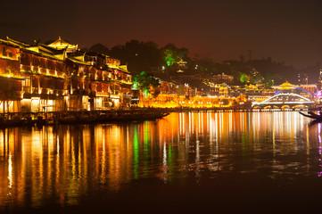 Fototapeta na wymiar Twilight scene of Fenghuang ancient city.