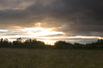 Sunset field clouds