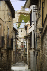 Near medieval streets leading to the Fortress of the Kings of Navarra.Olite,Spain