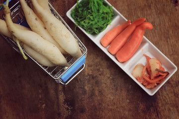 Kimchi - cabbage chili radish.