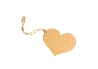 Brown heart tag isolate on white with clipping path, tag made fr