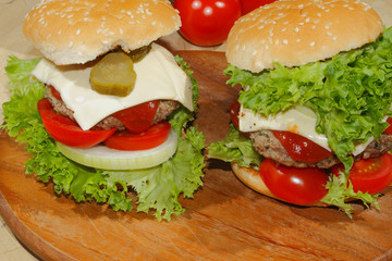 Hamburger, Fast food, Burger, Hacksteak, Salat, Tomaten, Käse, G